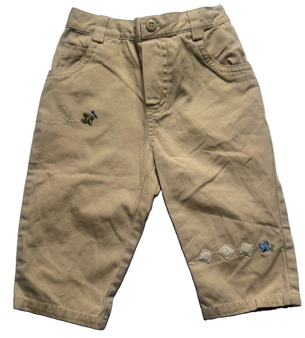 Gymboree Baby Girls Khaki Embroidered Airplane Casual Pants 3-6 Months Cotton